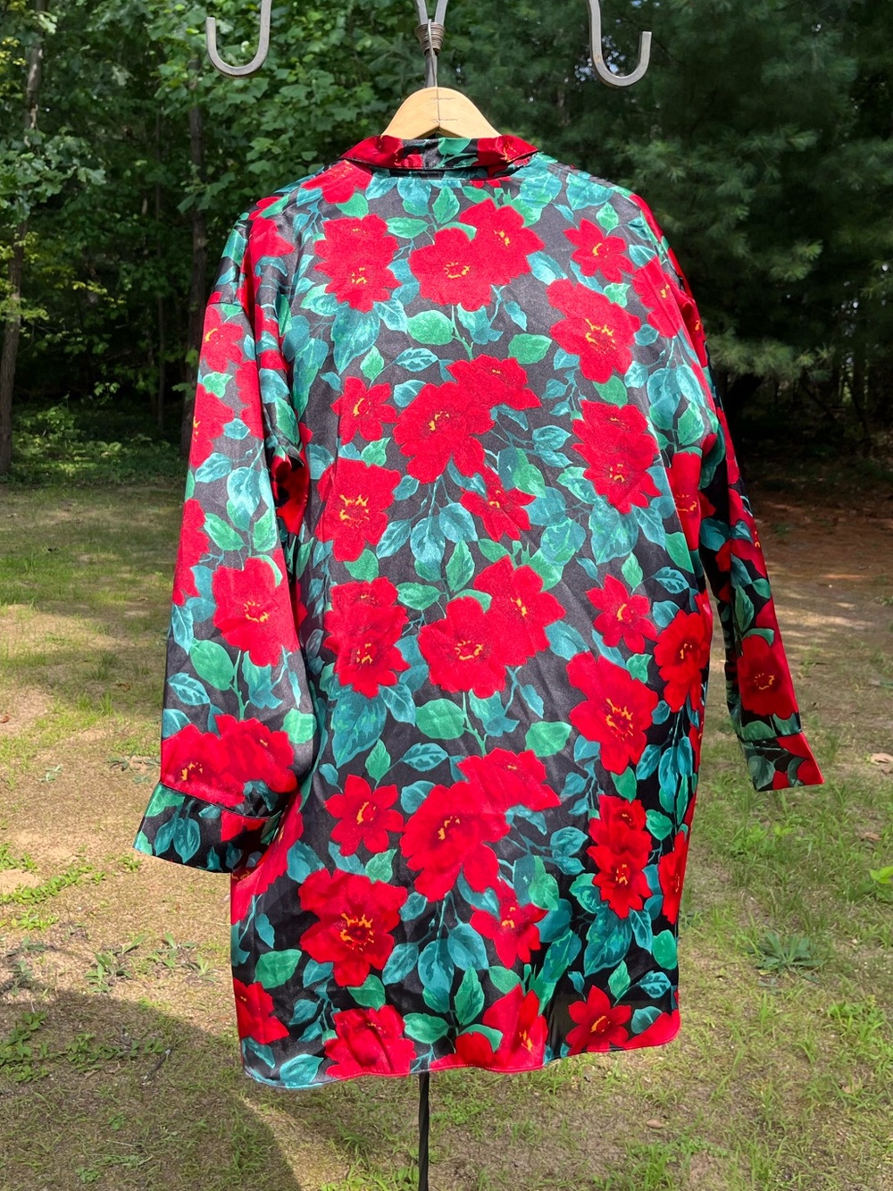 90s Victoria’s Secret Gold Tag Satin Floral Button-Up Pajama Shirt Glam Retro - Picture 15 of 15